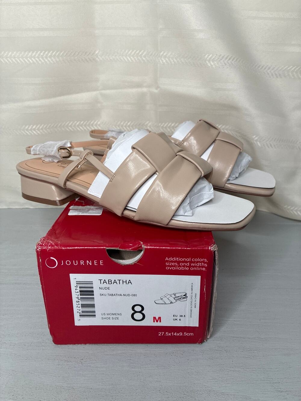 Journee Collection Tabatha Block Heel Ankle Strap Sandals Nude Size 8M
